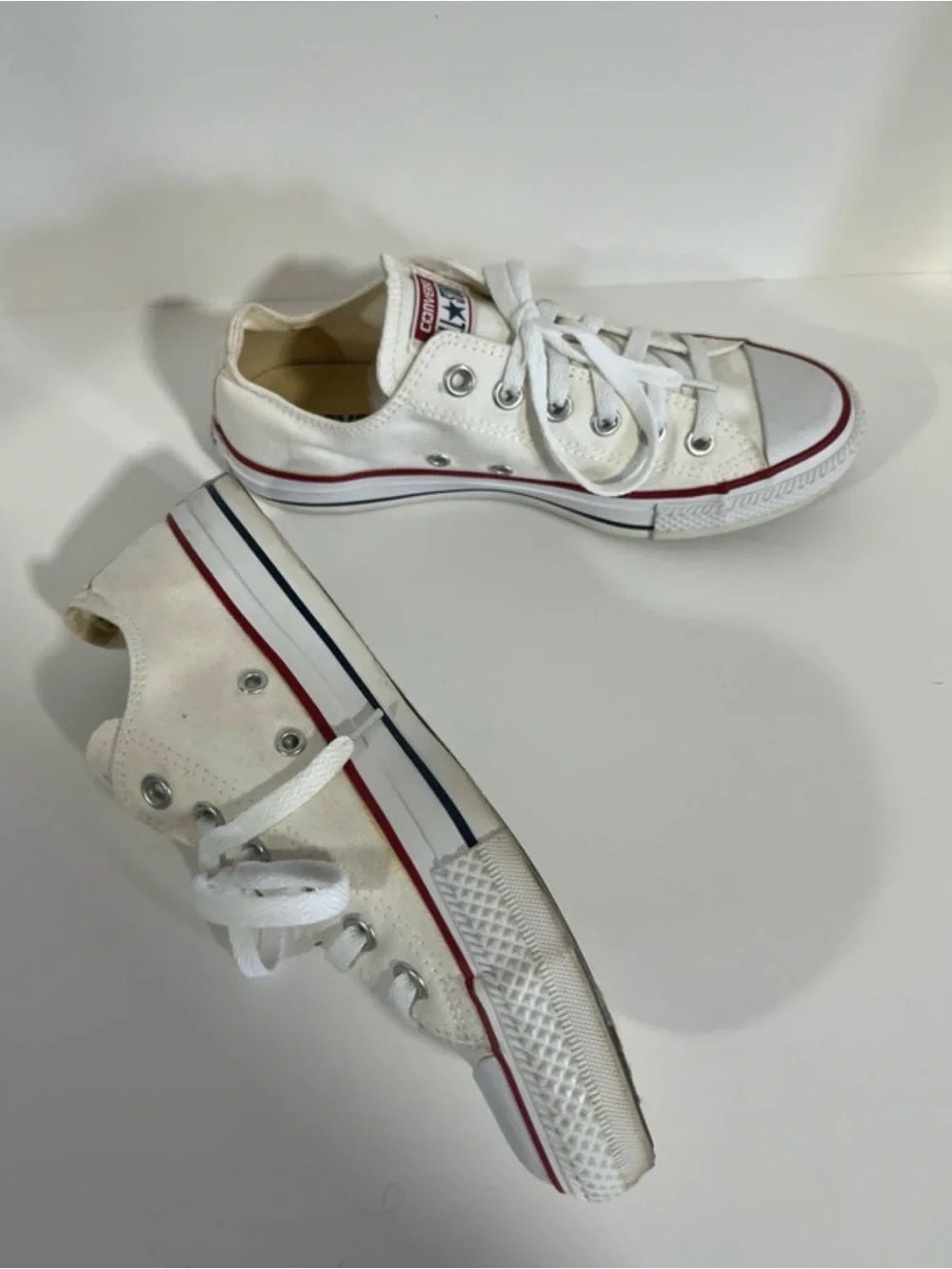 Converse White Canvas Low Top Sneakers with Red Trim 52 - Picture 3 of 7